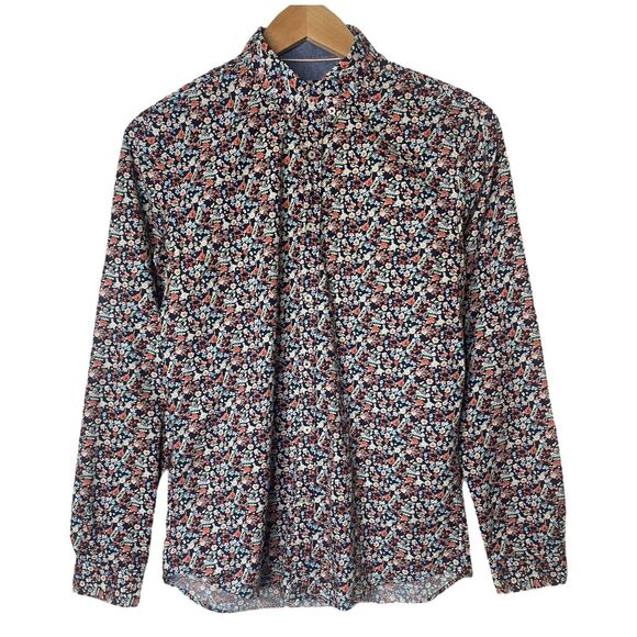 Zara Man Mens Size Medium Slim Fit Button Down Shirt Long Sleeve Black Floral - Picture 1 of 8